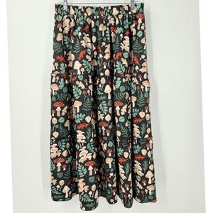 Whimsigoth Mushroom Tiered Maxi Skirt sz XL Cottagecore Forest Fairy Goblincore